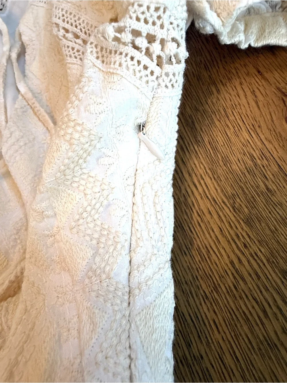 Tularosa Cream Crochet Mini Dress Ruffle Boho Long Sleeve Lace Size S